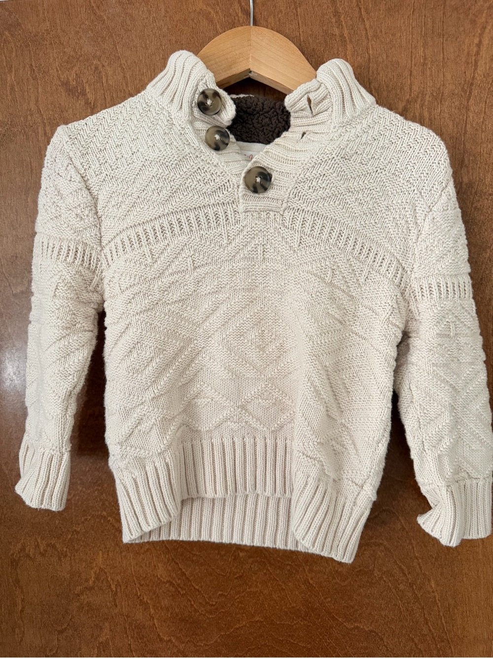 Cat & Jack Cream Button-Neck Cable Knit Sweater